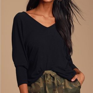 🌿 3/$30 NWT Lulus Carefree Attitude Black V-Neck Dolman Sleeve Top XS